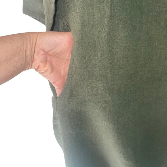 Coco Rose Womens Dress One Size Green Lagenlook Pockets Midi Crew Neck - Picture 5 of 8